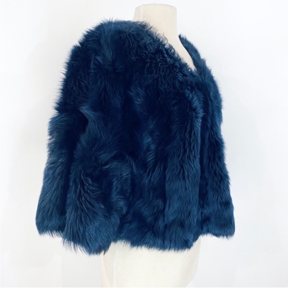 Club Monaco collection dyed navy blue/ blue genuine lamb fur pullover - Picture 3 of 10